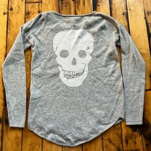 The Cashmere Project Women’s Small Skull Sweater Gray Long Sleeve Soft Hole*